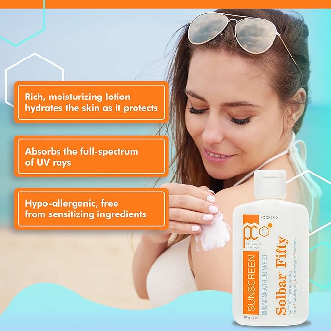 Person & Covey SPF 50 Sunscreen Face & Body Sun Cream - Solbar Fifty Body & Face Sunscreen SPF 50 Broad Spectrum Sunscreen - Water-Resistant Sun Cream, Sun Screen Protector for Face & Body - 4 Fl. Oz.