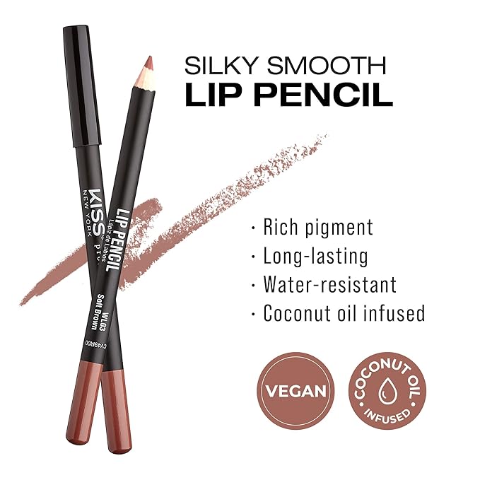 Professional Slim Lip Pencil, Creamy Soft Lip Liner, Smooth Long-Lasting Rich Lip Color, Natural Lip Makeup, Water-Resistant Lip Crayon (Soft Brown)