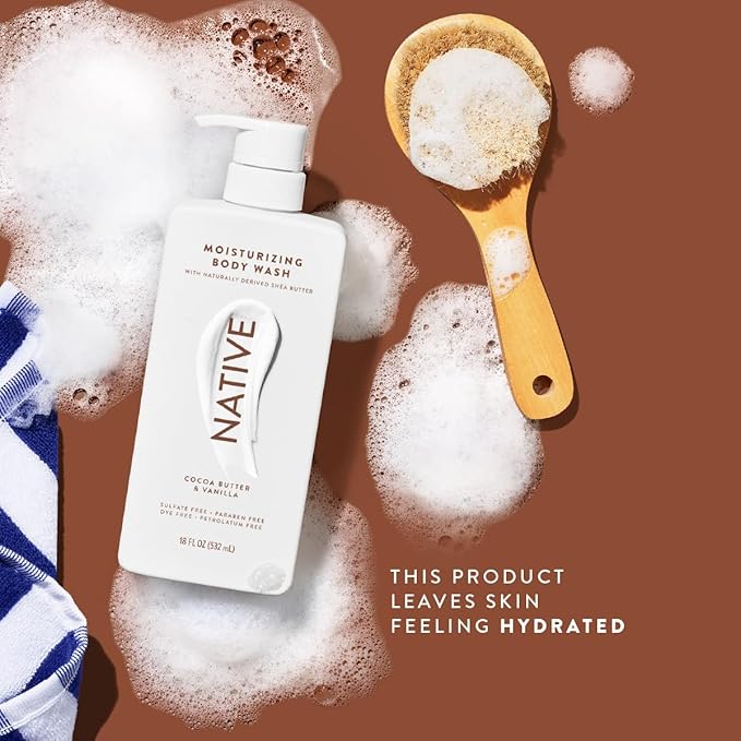 Native Moisturizing Body Wash Contains Naturally Derived Ingredients | for Women & Men, Sulfate, Paraben, & Dye Free Leaving Skin Soft & Hydrated | Cocoa Butter & Vanilla 18 oz