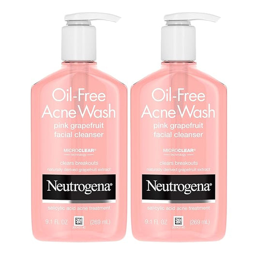 Neutrogena Oil-Free Pink Grapefruit Pore Cleansing Acne Wash and Daily Liquid Facial Cleanser with 2% Salicylic Acid Acne Medicine and Vitamin C, Twin Pack, 9.1 fl. oz, 2 Pack