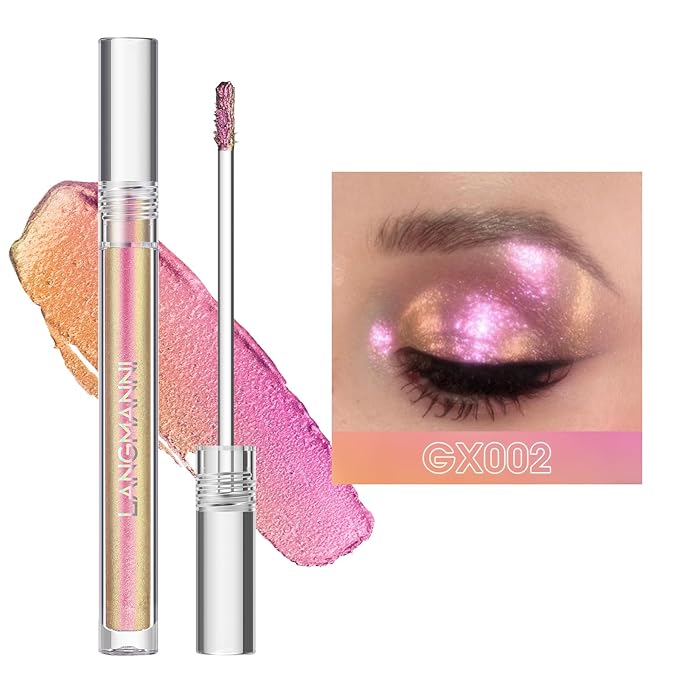 Jolilab Metallic Liquid Chameleon Eyeshadow, Multi-Dimensional Eye Looks, Long-lasting Holographic Glitter Multichrome Eyeshadows Makeup (#Peacock+#GX002)