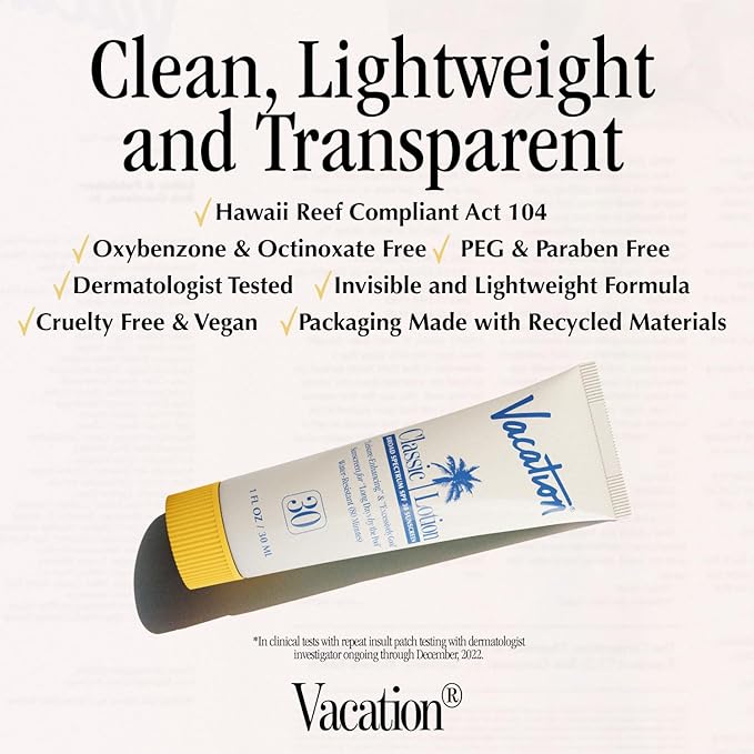 Vacation Mini Classic Lotion SPF 30, Water Resistant, Broad Spectrum Bulk Sunscreen, Travel Size, Bachelorette Party Favors, Beach Essential, 1 fl. oz. (Pack of 12)