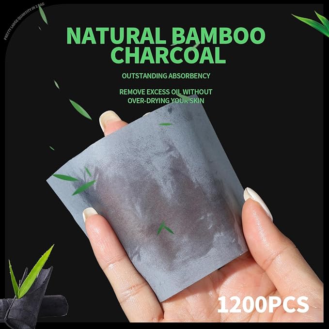 Blotting Paper for Oily Skin, Natural Bamboo Charcoal 200 Counts