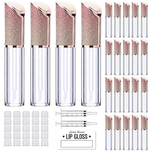 AMORIX 24 Pack 5ml Lip Gloss Tubes with Wand Lip Gloss Containers Lipgloss Supplies Kit with 2pcs Syringes + Labels for DIY Lip Gloss