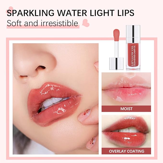 Plumping Lip Oil Lip Glow Oil Lip Gloss Oil Lip Stain Long Lasting Hydrating Non-sticky Big Brush Head Glitter Shine Clear Lip Oil Tinted for Lip Care and Dry Lips -012 Rosewood