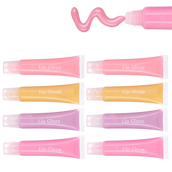 EXPRESSIONS 8pc Lip Gloss Set - Flavored Squeeze Tube Lip Glosses Value Pack, Daisy Lip Gloss in Assorted Fruity Flavors