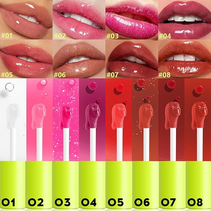 Hydrating Lip Oil, Big Brush Head Lip Glaze Shiny Transparent Lip Glow Oil, Nourishing & Non-sticky Long Lasting Fresh Clear Smooth Lip Care Plumping Lip Oil (Set A+B)