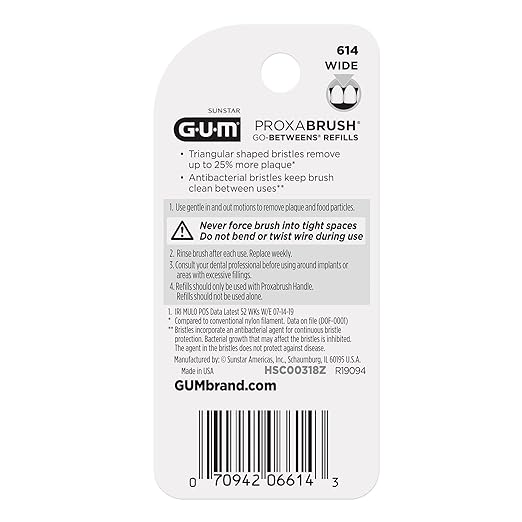 GUM Proxabrush Go-Betweens Refills - Wide - Compatible with GUM Permanent Handle - Reusable Interdental Brushes - Soft Bristled Dental Picks, 8 Count (Pack of 6)