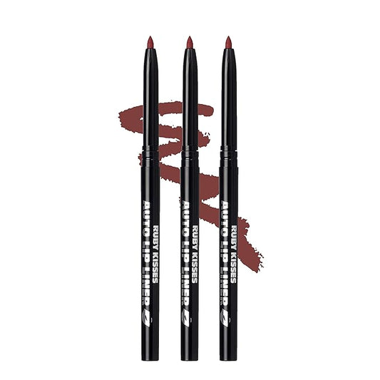 Ruby Kisses Auto Lip Liner Pencil (Plum 3 Pack), Long Lasting & Non-Fading, Smooth Application, Non-Feathering with Rich Pigmented Color, No Sharpener Needed, Ideal for Full Lips Look