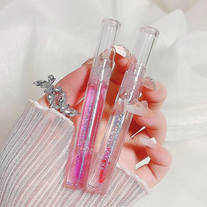 2Pcs Plumping Lip Gloss, Lustrous Dewy Finish Moisturizing Shimmer Color Changing Lip Stain Tinted Lip Balm Long Lasting Nourishing Reduce Lips Lines Plumping Serum Lip Oil Care