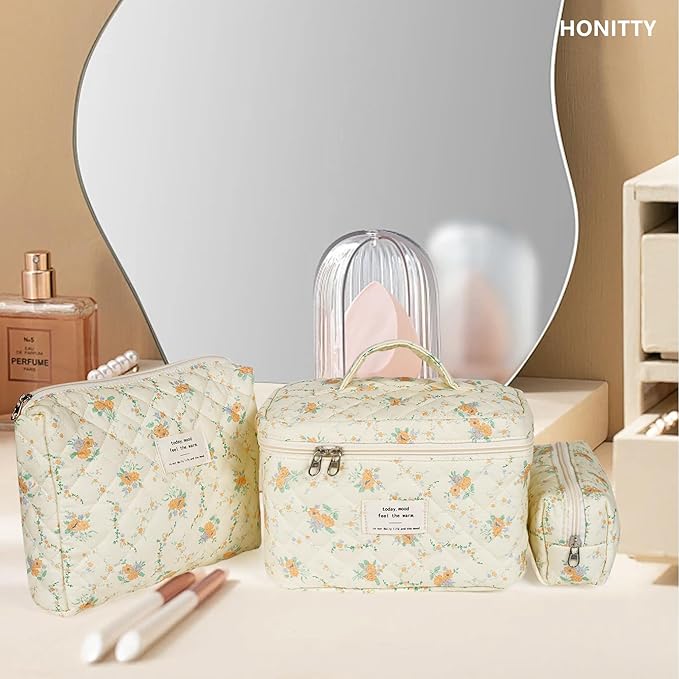 Makeup bag, quilted makeup bag,large