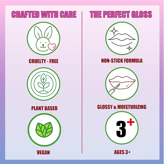 Care Bears 10 Piece Plant Based Lip Gloss, Girls Party Favors, First Makeup Set for Girl, Perfect for Parties, Sleepovers, and Birthday Gifts, Ages 3+, by Townley Girl