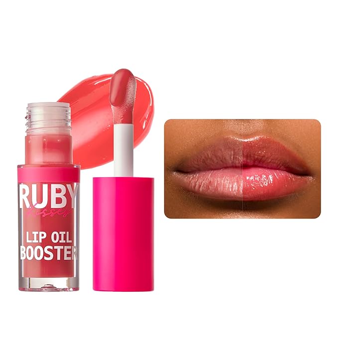 Ruby Kisses Lip Oil Booster, Hydrating Lip Gloss with Nourishing Natural Oil Blend, Jumbo Wand for Easy Application, Non-Sticky Formula (Rosewood)