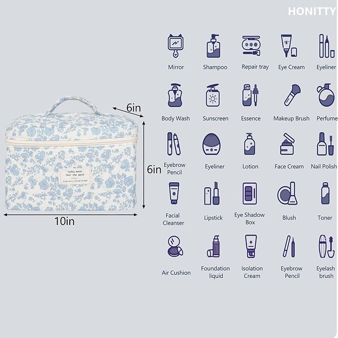 Makeup bag, quilted makeup bag,large