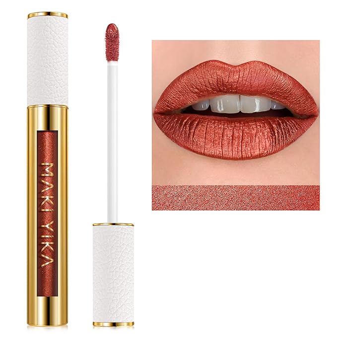 MAKI YIKA Red Lipstick for Women Metallic Lipsticks Glitter Long Lasting Lipstick No Smudge No Transfer Liquid Lip Gloss (BR08 Bad Romantic)