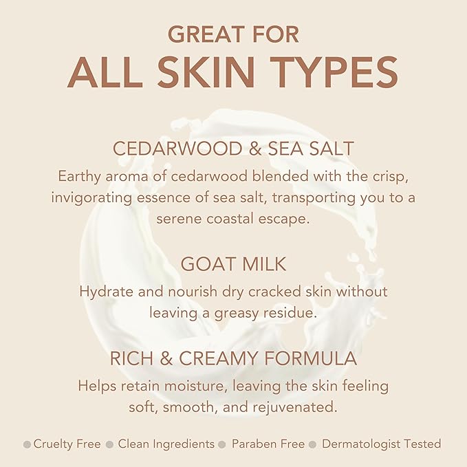 Dionis - Goat Milk Skincare Scented Hand Cream, Travel Size Self Care Moisturizing Lotion For Women, Vitamins & Minerals Hydrate Dry Skin - Cruelty Free, Cedarwood & Sea Salt, 1oz Set of 6