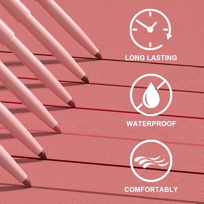 12 Colors Retractable Lip Liner Kit for Define & Sculpting Lips Shades, Long Lasting Waterproof High Pigment Matte Finish Creamy Texture Lip Liner Pencil Set for Women