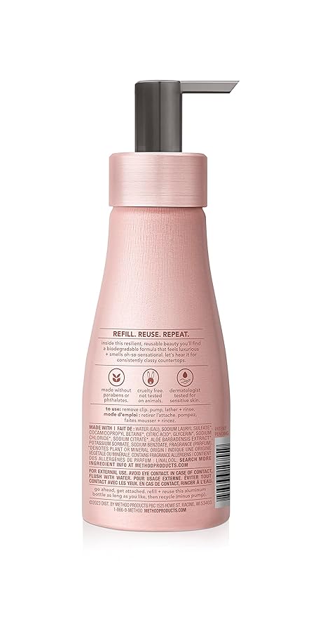 Method Premium Foaming Hand Wash, Vanilla + Raspberry, Reusable Pink Aluminum Bottle, Biodegradable Formula, 10 fl oz (Pack of 3)