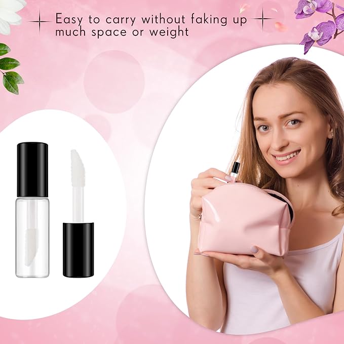 Jinei 150 Pcs Clear Empty Lip Balm Bottles 1.2ml Mini Lip Gloss Tubes, Refillable Containers Transparent Plastic Clear Lipstick Tubes for Girl Women DIY Makeup Sample Travel(Black)