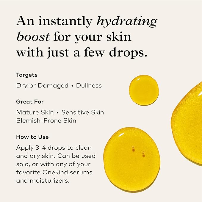 Onekind Golden State All-Natural Nourishing Facial Oil, Non-Comedogenic, Anti Aging Botanical Face Oil with Sea Buckthorn Extract, Rosehip, Carrot Seed and Apricot Oil for Skincare and Guasha, 1 Ounce