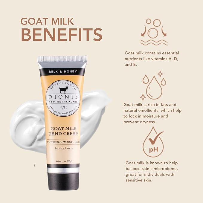 Dionis - Goat Milk Skincare Scented Hand Cream (1 oz) Set of 6, Moisturizing Lotion for Dry Skin, Good for Sensitive Skin, Cruelty-free and Paraben-free (Milk & Honey)