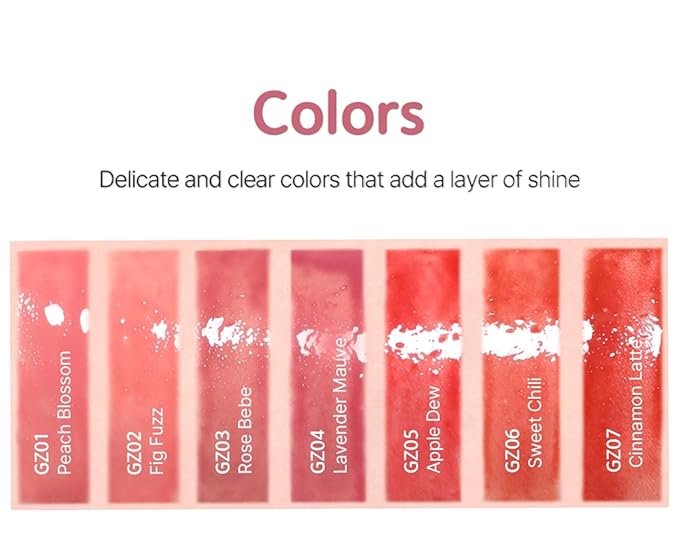 Chewy Lip Glaze, High Shine Lip Gloss, Korean Beauty (GZ05 Apple Dew, 3.5 grams)