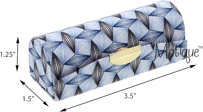 Motique Accessories Diamond Pattererned Fabric Lipstick Case with Mirror for Purse-Blue