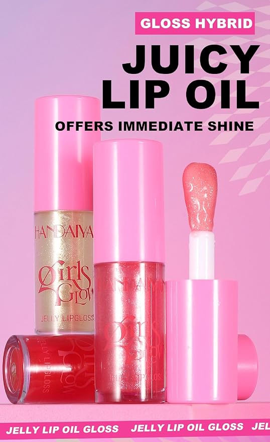 Beauty Glazed Big Brush Head Lip Oil, Ultra-Hydrating & Nourishing, Smooth Glossy Finish Lip Glow Oil, Shiny and Vegan Tinted Lip Gloss, Non-Sticky Formula (1, 01# Shiny)
