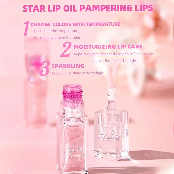 Magic Color Changing Lip Oil V2, Boss Up Color Changing Lip Oil, Big Brush Head Hydrating Plumping Lip Oil Tinted, Long Lasting Nourishing Non-sticky Lip Glow Oil for Lip Care