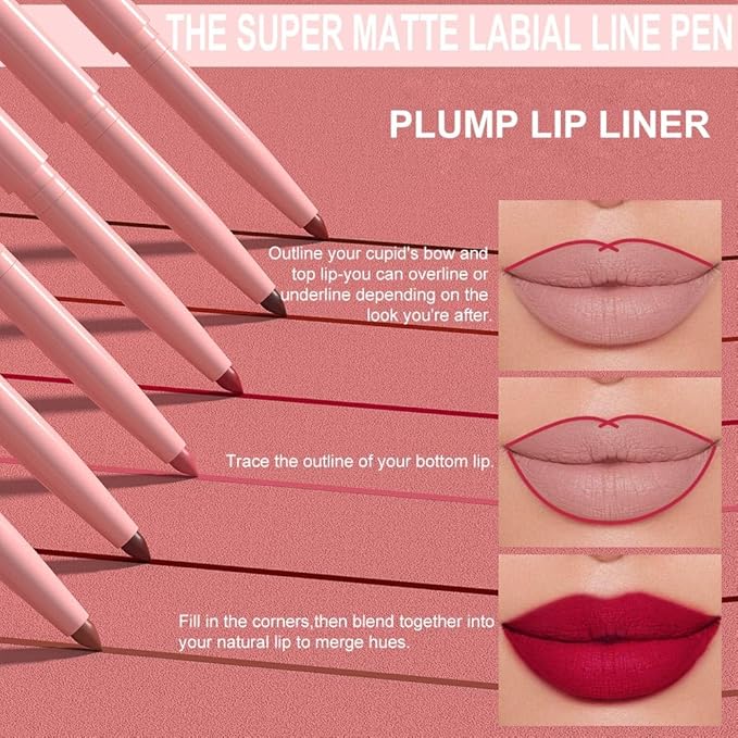 evpct Ruby Red Matte Creamy Retractable Lip Liner Pencils for Shaping & Sculpting Lips, Lip Pencils for Women Long Lasting Waterproof Rich Lip Colors Liner Crayon Lipstick delineador de labios 07