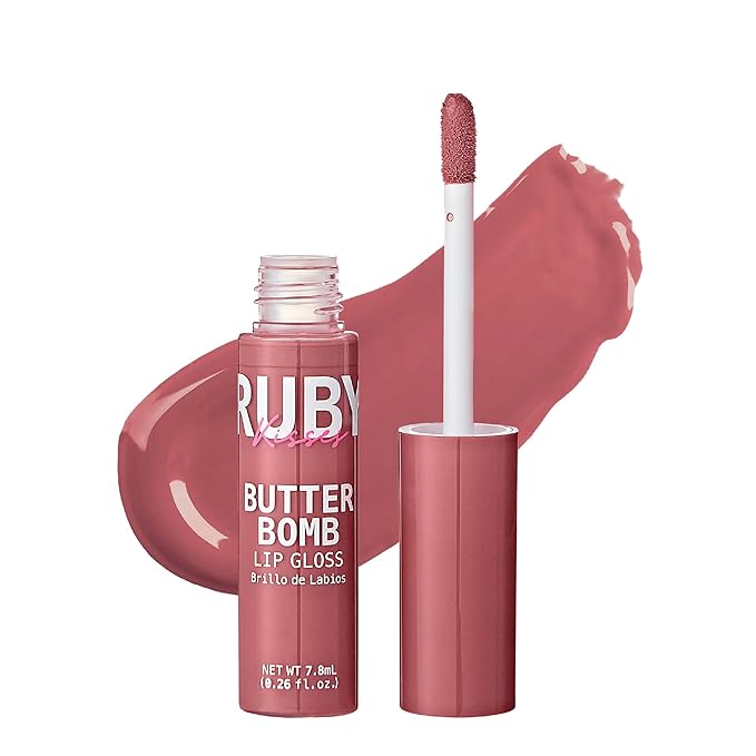 Ruby Kisses Lip Gloss Butter Bomb Gloss Non-Sticky Lip Gloss Vitamin E Natural Nude Lip Makeup - 7.8mL (0.26 US fl.oz) (Flirty)