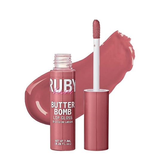 Ruby Kisses Lip Gloss Butter Bomb Gloss Non-Sticky Lip Gloss Vitamin E Natural Nude Lip Makeup - 7.8mL (0.26 US fl.oz) (Flirty)