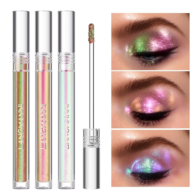 Jolilab Metallic Liquid Chameleon Eyeshadow, Multi-Dimensional Eye Looks, Long-lasting Holographic Glitter Multichrome Eyeshadows Makeup (#002+006+013)
