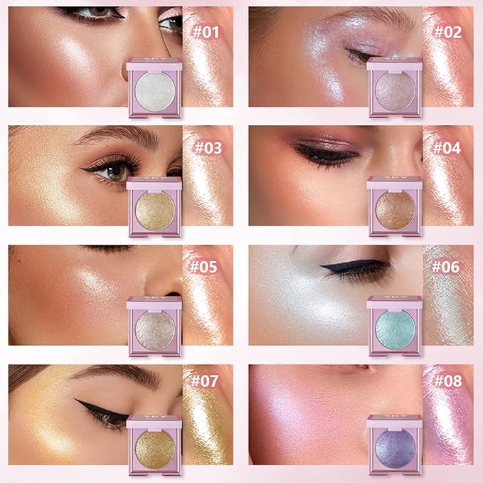 MAEPEOR Face Highlighter Palette 8 Colors Smooth Shimmer Champagne Gold)