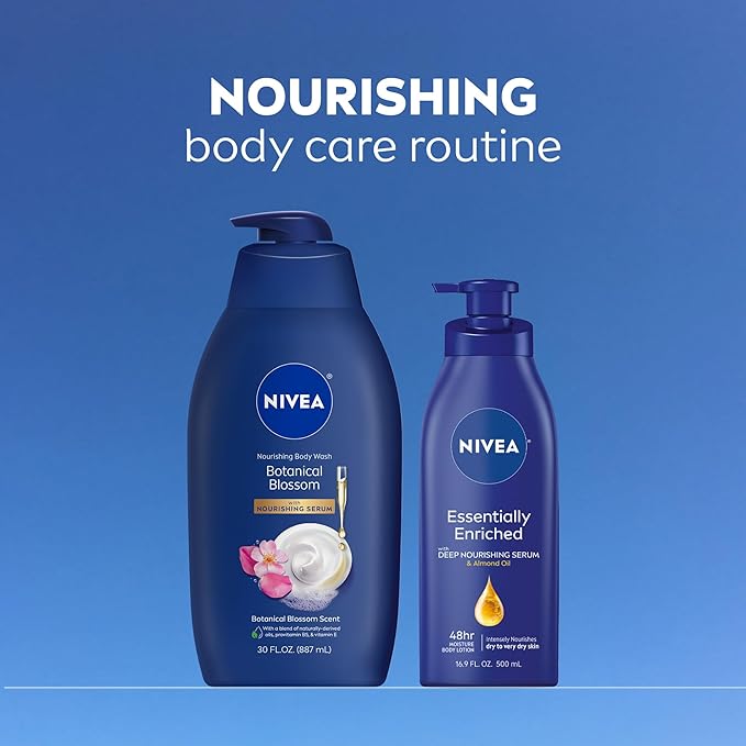 NIVEA Nourishing Botanical Blossom Body Wash with Nourishing Serum, Moisturizing Body Wash for Women, Enriched with Provitamin B5 and Vitamin E, 30 Fl Oz Bottle