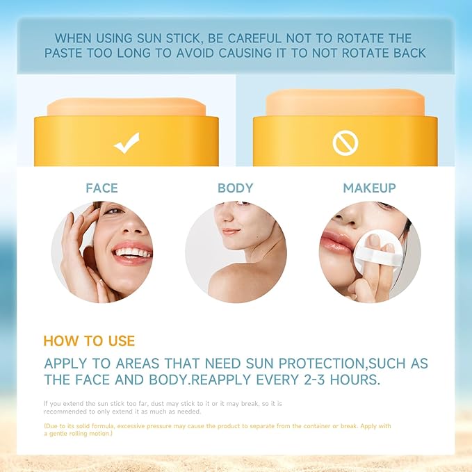 Sunscreen Stick for Face Spf50+ Sunblock Pa++++ Outdoor Water-Resistant Face & Body Solid Sunstick No Eye Irritation Travel Size 0.56 Oz (50 Uses)