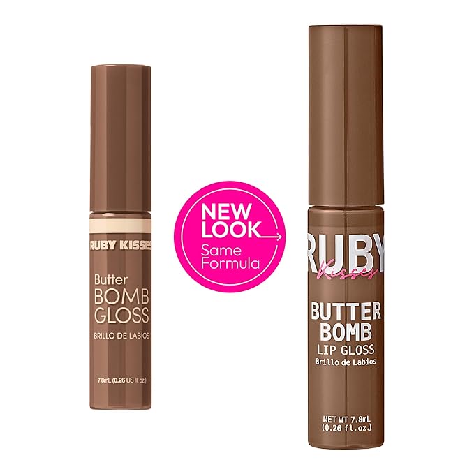 Ruby Kisses Lip Gloss Butter Bomb Gloss Non-Sticky Lip Gloss Vitamin E Natural Nude Lip Makeup - 7.8mL (0.26 US fl.oz) (Cinna-Buns)