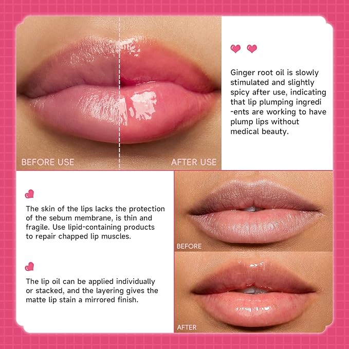 Lip Plumper Gloss High-Shine Liquid Lip Plumping Color, Long-Lasting Plumper Pout, Moisturizing, Non-Sticky With Natural Ginger Extract Portable 6 Colors (02#Grapefruit)