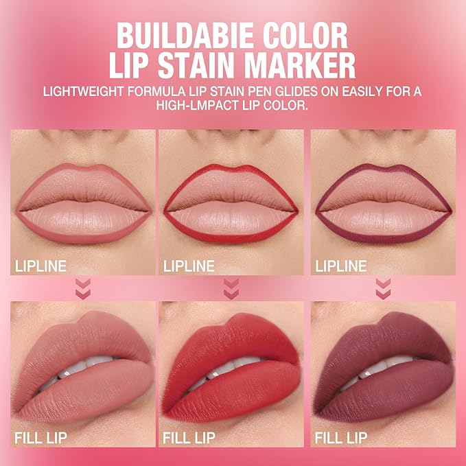 LANGMANNI 6Pcs Sculpting Matte Velvet Lip Liner Set,Smooth Creamy Texture,Waterproof And High Pigmented For Girls Daily Application Lip Makeup(7+8+9+10+11+12)