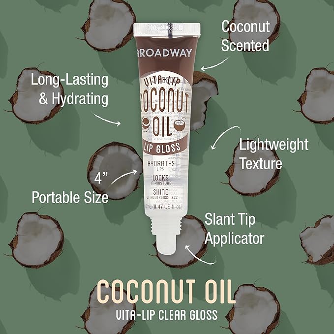 Ruby Kisses Broadway Vita-Lip Clear Lip Gloss (Coconut Oil 12 Pack), Ultra-Hydrating & Soothing Formula with Vitamin Oils, High-Shine Non-Sticky Finish, Healing Glossy Lip Balm Locks in Moisture