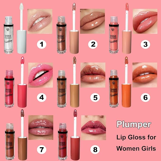 Lipgloss Lip Plumper Gloss Shimmer High Shine Lip Gloss Moisturizing Tinted Lip Gloss Long Lasting Waterproof Lip Oil (03# Watermelon Red Shimmer)