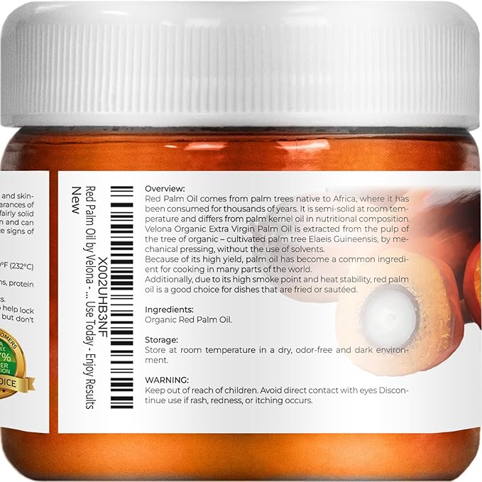 velona USDA Certified Organic Red Palm Oil 2 Fl Oz | Food and Cosmetic Grade | in jar | Extra Virgin, Cold Pressed | Skin, Face, Body, Hair Care