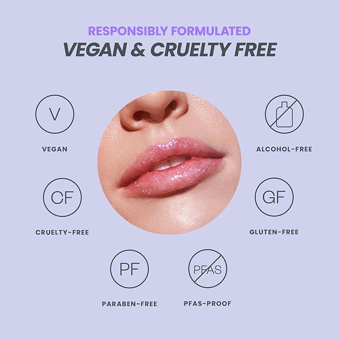 Wonderskin WONDER BLADING Top Gloss - Clear Glitter Lip Gloss, Hydrating and High Shine Finish Lip Makeup (Holographic)