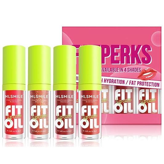 4 Colors Fat Oil Lip Gloss, Lip Oil Lip Glaze Hydrating Lip Glow Oil Big Brush Head Moisturizing Lip Gloss, Shiny Transparent Tinted Plumping Lip Oil Nourishing Non-sticky (B#)