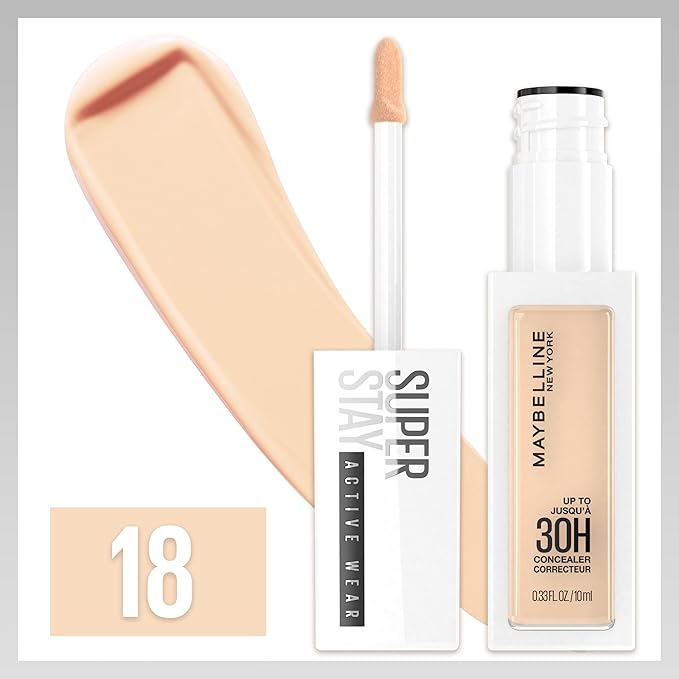 Maybelline Super Stay Liquid Concealer Makeup, Full Coverage Concealer, Up to 30 Hour Wear, Transfer Resistant, Natural Matte Finish, Oil-free, Available in 16 Shades, 18, 1 Count