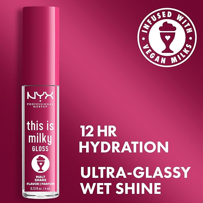 NYX PROFESSIONAL MAKEUP This Is Milky Gloss, Lip Gloss with 12 Hour Hydration, Vegan - Malt Shake (Warm Red)