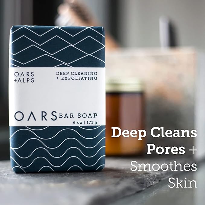 Oars + Alps Blue Charcoal Exfoliating Men's Bar Soap, Dermatologist Tested and Made with Clean Ingredients, Travel Size, 1 Pack, 6 Oz
