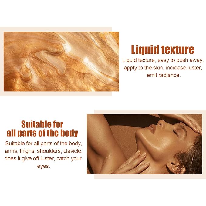 Shimmer Body Oil,Long Lasting Waterproof Face Brighten Glow Shiny Gold)