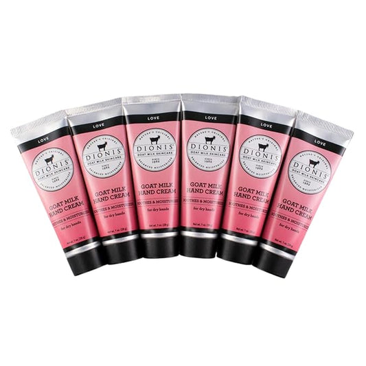 Dionis - Goat Milk Skincare Scented Hand Cream (1 oz) Set of 6, Moisturizing Lotion for Dry Skin, Good for Sensitive Skin, Cruelty-free and Paraben-free (Love)