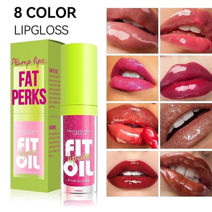 8 Colors Lip Oil Lip Glaze, Hydrating Lip Glow Oil Big Brush Head Shiny Moisturizing Lip Gloss, Long Lasting Non-sticky Fresh Transparent Tinted Plumping Lip Oil (# 06)